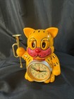 Vtg Rare Orange  Rhythm    wake Up    Cat Musical Alarm Clock With Trumpet Working