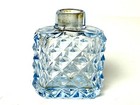 Vintage Czech Cut Glass Ice Blue Miniature Perfume Bottle Rare Find No Stopper