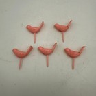 Vintage Pink Plastic Bird Picks Cake Toppers Floral Stakes Set Of 5 Retro Decor