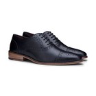 Mens Black Oxford Real Leather Classic Formal Smart Laced Vintage Brogue Shoes