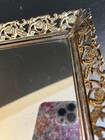 Gold Metal Vanity Perfume Dresser Mirror Tray Rectangle Mid Century Hollywood