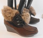New Brown 3 high Wedge Heel Lace Up Round Toe Top Ankle Boots Women Size 7