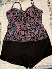 Croft   Barrow 22w Plus 2pc Paisley Padded Tankini Top   Black Swim Shorts