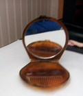 Vintage Round Faux Tortoise Shell Pocket Purse Mirror Comb Case Round Comb Nice