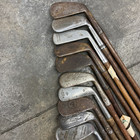 10 Vintage Antique Gold Clubs Wooden Shafts