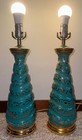 Vintage Mcm Ceramic Lamps Turquoise Gold Spiral Mid Century Modern Lighting 50s