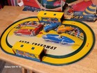 Vintage 1940 s Automatic Toy Co   Tin Litho Wind Up  3 Car Auto Speedway W  Box