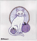 Vintage Halloween Ornament Needlepoint Canvas 18 Mesh Hand Painted White Cat