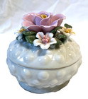 Vintage Porcelain  Vanity Pink Floral Trinket Jewelry Box W  Rose
