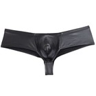 Men s Black Bikini Briefs Leather Faux Underwear Thong Big Pouch Cheeky Trunks