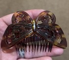 Vintage Hair Comb 70s Faux Tortoise Plastic Ornate Scrollwork Butterfly