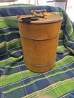 Antique Wood Wrapped Tin Can Rustic Primitive Decor Canister Metal Paint Vintage