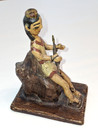 Antique Carved Wood Gesso Paint Polychrome Bulto Santo Fishing Folk Art Figurine
