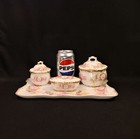 Limoges Elite Bawo Dotter 12  X 8  Dresser Tray   3 Jars W lids Roses Gold 1900