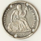 1886 Love Token Seated Liberty Dime - Engraved    maria     Chain Holes - Lt30