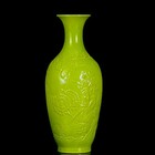 A Pair Chinese Green Glaze Porcelain Carved Flower And Bird Exquisite Vases 5050