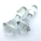 2 Vintage Heavy Clear Glass Decanter Stopper Replacement Faceted Top 5 In