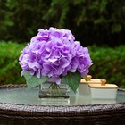 Silk Hydrangea Artificial Flowers In Vase With Faux Water  Silk Flower Arrang   