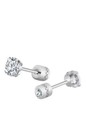 2pcs Silver Stainless Steel Round Cz Earrings Screw Back Ear Stud For Men Women