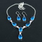 Blue Topaz Gemstone Handmade 925 Sterling Silver Jewelry Necklace  earring Set
