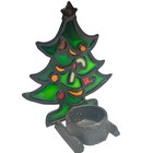 Vintage Stained Glass Christmas Tree Votive Candle Holder - Holiday Decor
