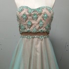 Glamour By Terani Couture Blue Beaded Jewel Strapless Prom Dress Formal Gown