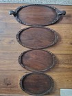 Antique Hand Carved Wood Indonesian  Asian  Set Of 4 Serving Platters Wooden
