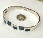 Taxco Sterling Silver 925 Bracelet Vintage Mexico Modernist Hinged Sodalite