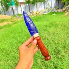 Handmade Blue Obsidian Glass Knife Wooden Handle Crystal Athame Decor Gift