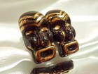 Ooak Handmade Vintage 40 s Black Tribal Face Unique Screw Back Earrings 674my0