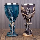 Medieval Flame Dragon Holding Sword Goblet Resin Wine Cup With Stainless Stee   