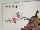 Vtg Mcm Asian Hand Embroidered Silk Peacock Matted 28x18