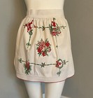 Vintage 1950s Christmas Half Apron Cotton Linen Santa Claus Bells Ornaments Mcm