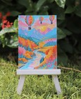 Aceo Print Autumn Balloon River Sun Landscape Painting Limited Shaped by sykes