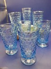 Vintage  indiana Glass  whitehall  ice Blue  cubist  footed  tumblers  set Of 8