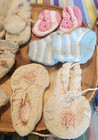 Vintage Handmade Baby Booties Knitted Crochet  Lot Of 6 Pairs Pink  Blue  Yellow
