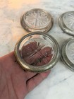 Vintage Set Of 4 Sterling Silver Rim Starburst Cut Glass Drink Coasters 3 3 4 