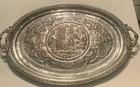 Antique Persian  Repousse  Brass Tray Hand-chased  Qajar Court Scene  1930s