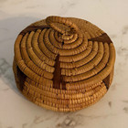 Small Round Hand Woven Wicker Storage Basket With Lid And Handle Natural Brown