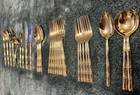 Vintage Gold Bamboo Flatware Set - 29 Pc Japan Bamboo Gold - Mid Century 1960s