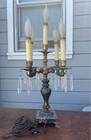 Vintage Gold Gilt Brass enamel French Style Candelabra W crystal Prisms 5 Light 