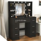 Vanity Makeup Desk Set Black Dressing Table W  7 Drawers   Led Lighted Mirror Us