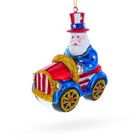 Uncle Sam Santa Driving A Car Blown Glass Christmas Ornament 