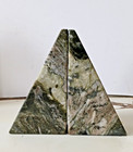 1950s A Pair Triangular Bookends Natural Stone Green White gray pink Marble Vein