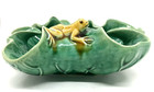 Vintage Porcelain Frog Dish Lily Pad Majolica Mcm Green Brush Washer Art Pottery