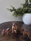 Vintage Hand Carved Wooden Saint Bernard Dog Figurine Keg Barrel And 2 Puppies