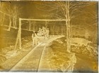Antique Glass Photo Negative  Men Riding A Rail Speeder handcar In Winter