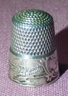 Antique Simons Bros  Sterling Silver  7 Thimble With Monogram  Cabin In Woods