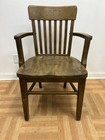 Vintage Wood Office Chair Arm Side Banker Desk Courthouse Lawyer Antique Old Oak