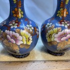 Pair Of Antique Japanese Cloisonne Enamel Vases  Floral Motif  Metal Rims